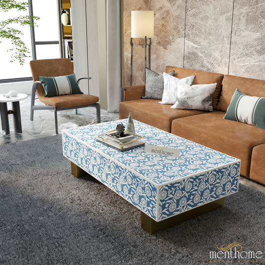 Bone Inlay Rectangular Sunflower Modern Coffee Table | Luxury Handmade Coffee Table
