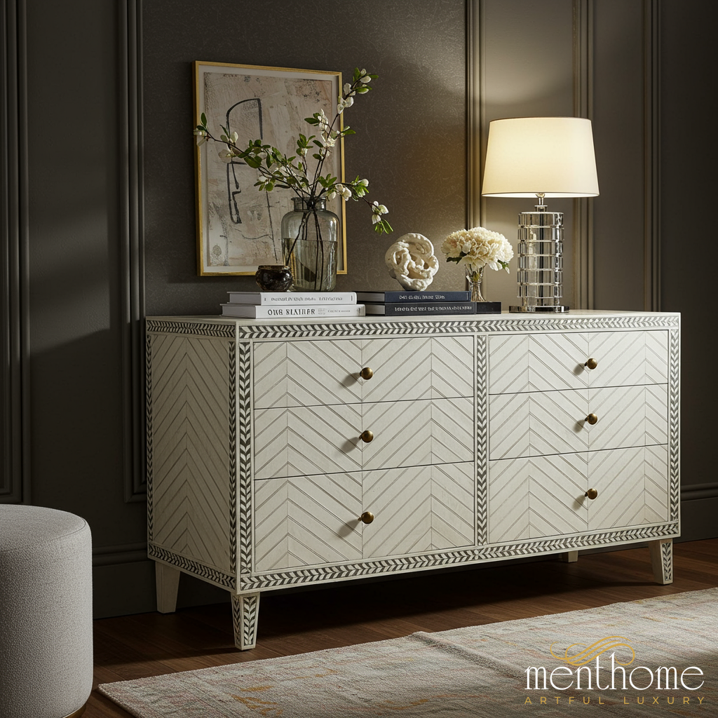 Vintage Style Sideboard with Bone Inlay Design