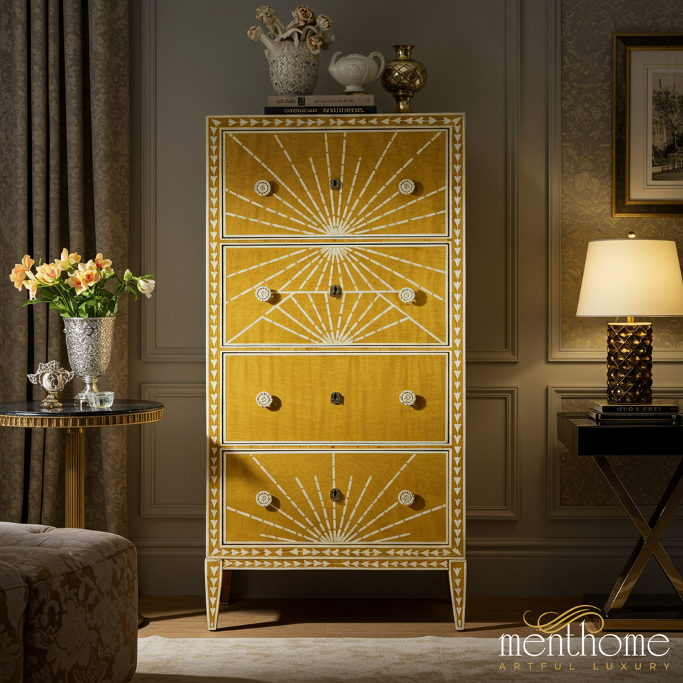 dresser yellow Rae 6 Drawer 54'' W Double BedroomFurnitureDesign Wave Pattern Design and Gold Handles Chalk Paint a Yellow Dresser