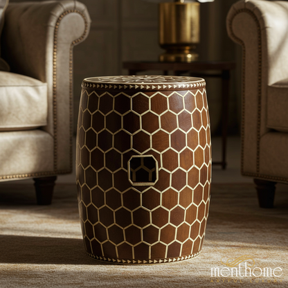 Hexagon Pattern Wooden Garden Stool | Luxury Handmade Stool