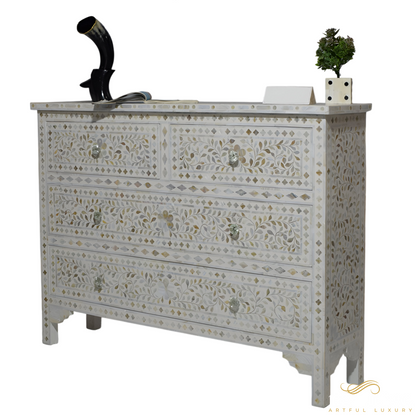 Handmade dresser Bone Inlay Floral Design | Luxury Handmade Dresser