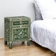 Floral Pattern Two Drawers Bedside Table In Green Color | Luxury Handmade Bedside Table