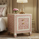 Handcrafted Floral Inlay Wooden Nightstand | Luxury Handmade Bedside Table