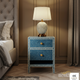 Blue Patterned Wooden Nightstand with Two Drawers | Luxury Handmade Bedside Table
