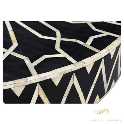Black Coffee Table Round Bone Inlay | Luxury Handmade Coffee Table