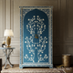 Handcrafted Blue Floral Inlay Wardrobe Cabinet | Luxury Handmade Wardrobe
