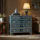 Hand-Painted Blue and Gold Floral Four-Drawer Chest | Luxury Handmade Chest of Drawer