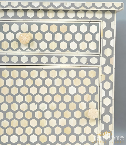 Bone Inlay 1 Drawer and One Door Bedside table | Luxury Handmade Bedside Table