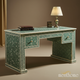 Handcrafted Green Bone Inlay Wooden Desk | Luxury Handmade Desk