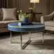 Round Blue Mosaic Coffee Table with Metal Legs | Luxury Handmade Coffee Table