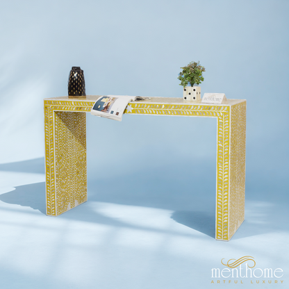 Yellow Console Table floral pattern Mother of Pearl | Luxury Handmade Console