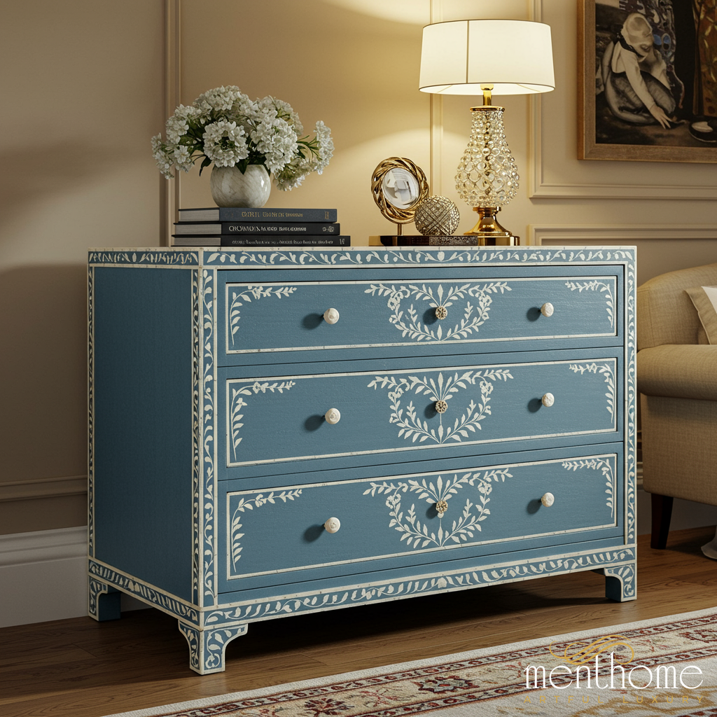 Blue Hand-Painted Vintage Style Chest of Drawers | Luxury Handmade Dresser