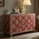 Vintage Red and White Patterned Wooden Chest of Drawers | Luxury Handmade Dresser
