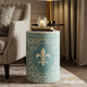 Elegant Fleur-de-Lis Drum Side Table | Luxury Handmade Side Table