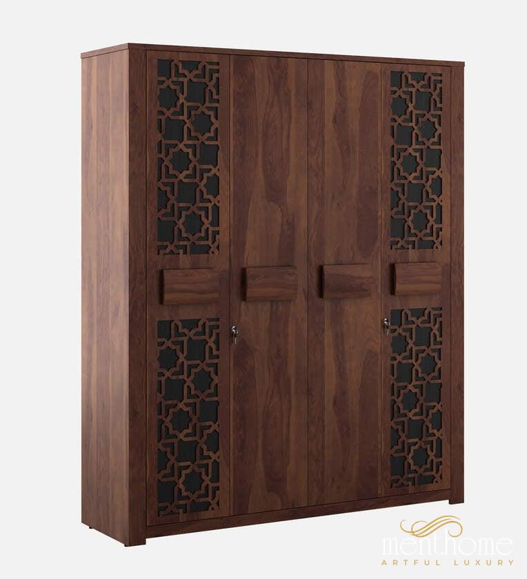 Kosmo Artisan 4 Door Wardrobe in Sheesham Finish | Luxury Handmade Wardrobe