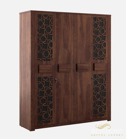 Kosmo Artisan 4 Door Wardrobe in Sheesham Finish | Luxury Handmade Wardrobe