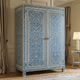 Handcrafted Blue and White Bone Inlay Wardrobe Cabinet | Luxury Handmade Wardrobe