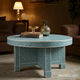 Blue Chevron Pattern Round Coffee Table | Luxury Handmade Coffee Table