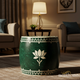 Elegant Green Ceramic Garden Stool with Lotus Design | Luxury Handmade Stool