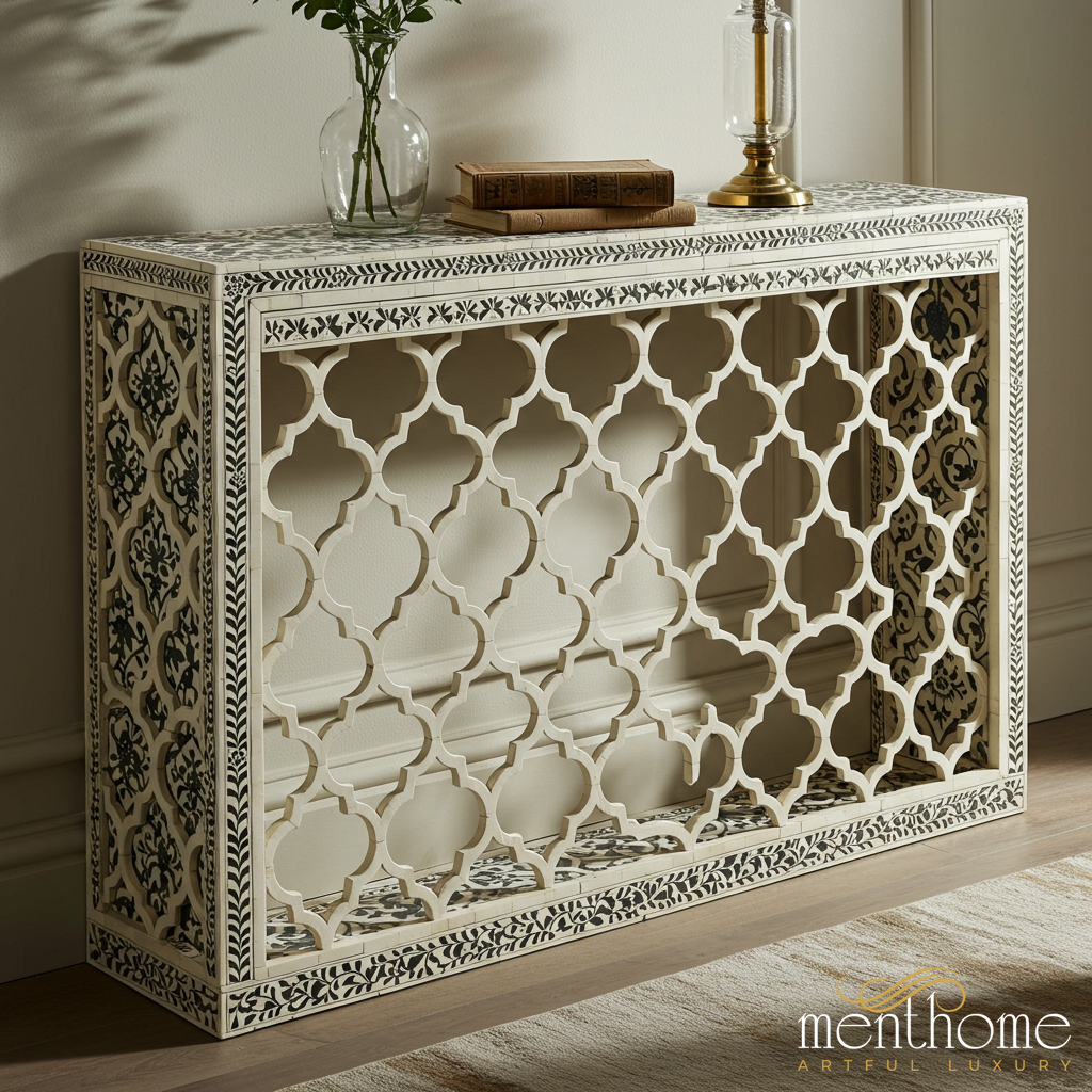 Intricate Bone Inlay Console Table | Luxury Handmade Console