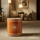 Decorative Round Wooden Ottoman with Sunburst Design | Luxury Handmade Stool