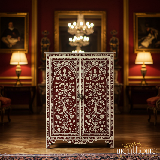 Handcrafted Inlaid Floral Wooden Cabinet | Luxury Handmade Cabinet