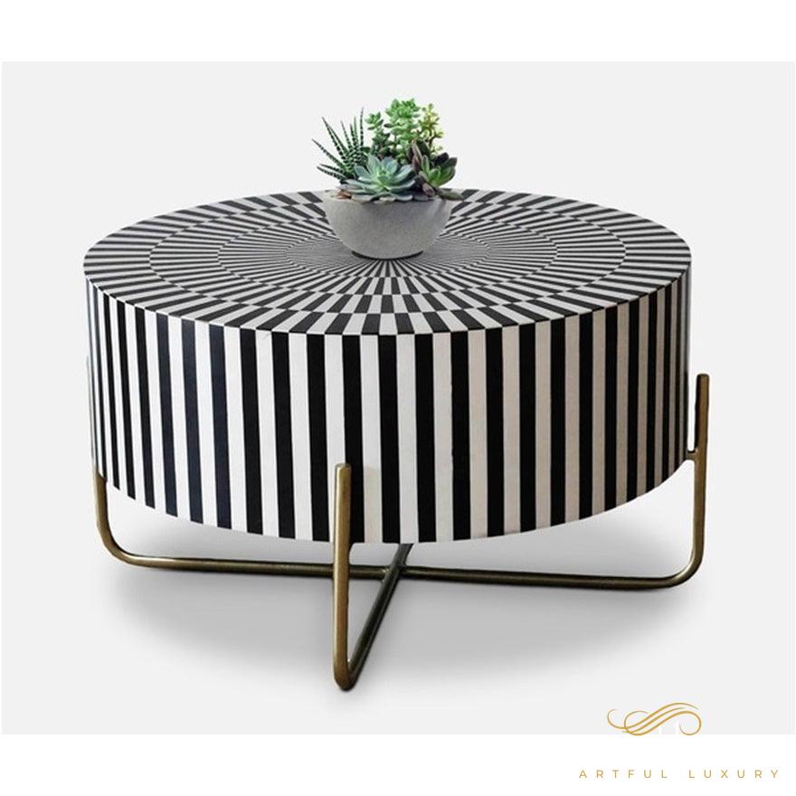 Zebra Line Bone Inlay Coffee Table In Black & White Color | Luxury Handmade Coffee Table