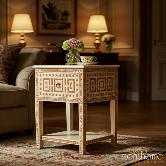 Vintage Inlay Patterned Wooden Side Table