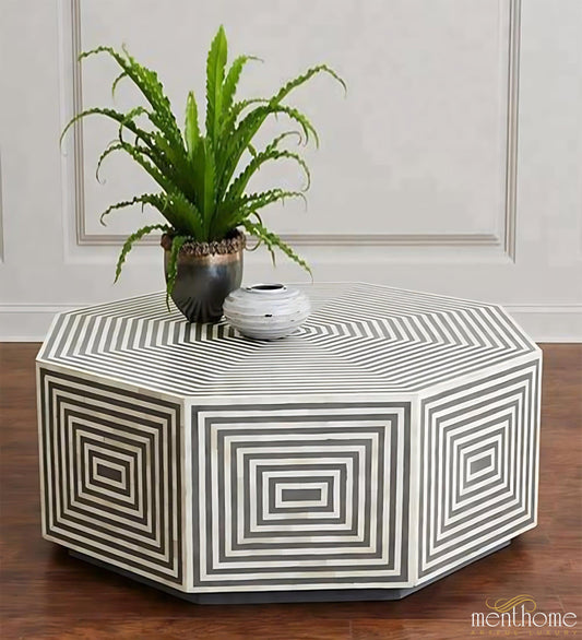Luxury Bone Inlay Hexagonal Coffee Table | Luxury Handmade Coffee Table