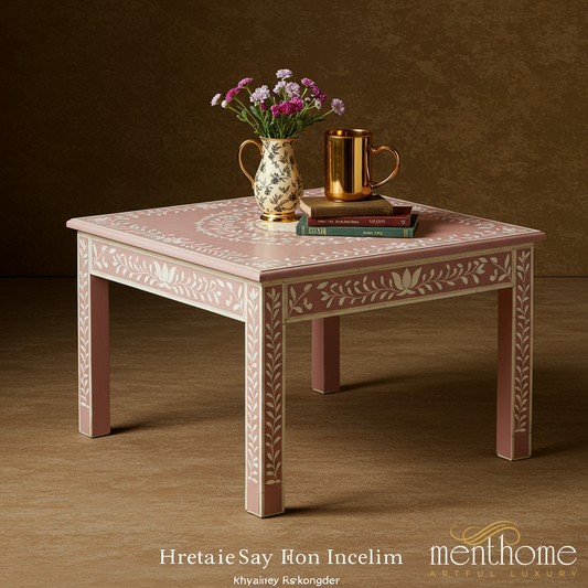 Hand-Painted Floral Square Coffee Table | Luxury Handmade Coffee Table