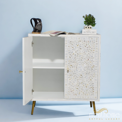 Mother of Pearl 2-door cabinet with brass leg | Luxury Handmade Cabinet