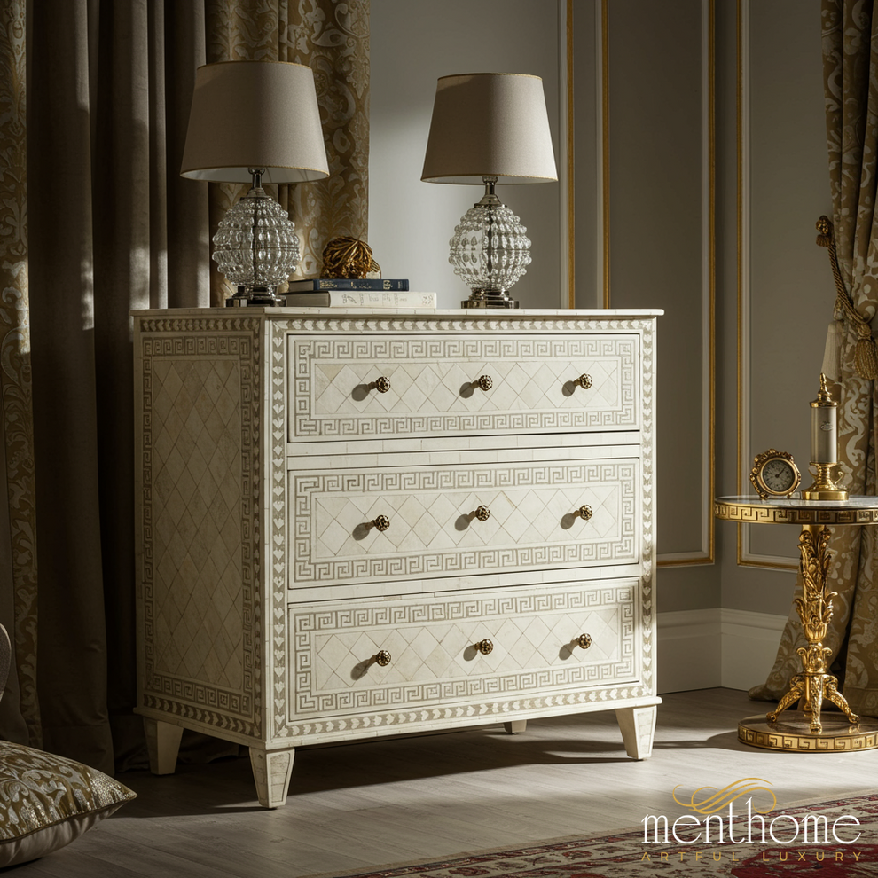 ivory inlay dresser Bianca Chip Carved 6 Drawer Dresser, Sand Beige & Ivory - daals