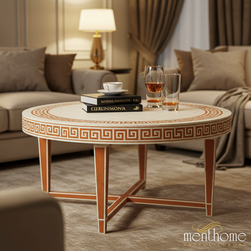 Round Greek Key Pattern Coffee Table | Luxury Handmade Coffee Table