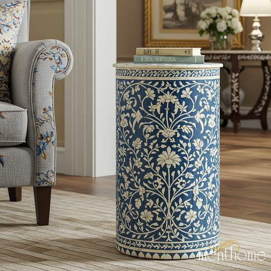 Elegant Floral Ceramic Side Table | Luxury Handmade Side Table