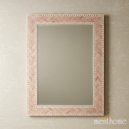 Decorative Wall Mirror with Pink Herringbone Frame | Luxury Handmade Mirror