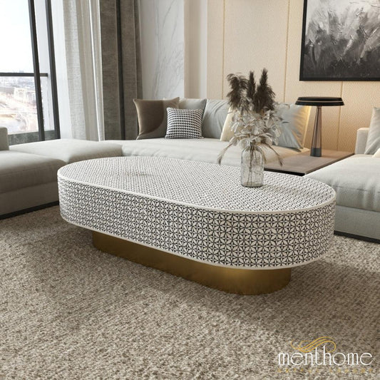 Handmade Bone Inlay Coffee Table Eye-Cut Design | Luxury Handmade Coffee Table
