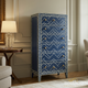 Blue Geometric Patterned Tall Chest of Drawers | Luxury Handmade Tallboy