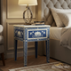 Blue Wooden Side Table with Floral Inlay | Luxury Handmade Bedside Table