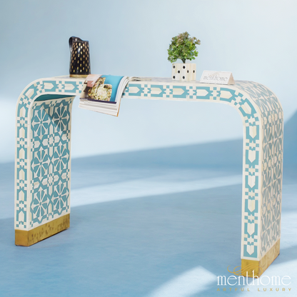 Turquoise Entryway Table Console Bone Inlay | Luxury Handmade Console
