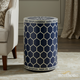 Elegant Navy Blue Geometric Drum Side Table | Luxury Handmade Side Table