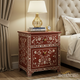 Vintage Floral Inlay Wooden Nightstand | Luxury Handmade Bedside Table