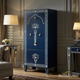 Navy Blue Floral Inlay Storage Cabinet | Luxury Handmade Tallboy