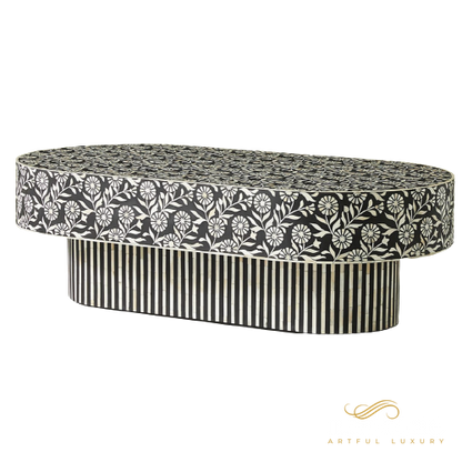 Bone Inlay Oval Coffee Table Wooden Pattern Furniture | Luxury Handmade Coffee Table