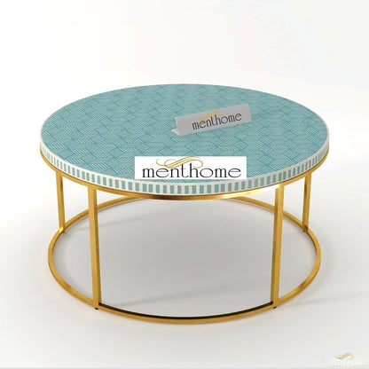 Bone Inlay Round Optical Coffee Table | Luxury Handmade Coffee Table