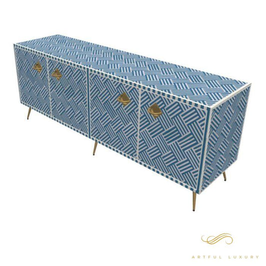 Geometric-Bone Inlay -Rectangular- Tv Cabinet | Luxury Handmade TV Cabinet