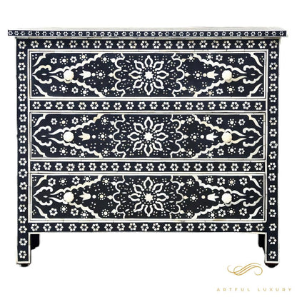 Bone Inlay Dresser( 42W X 30H X 18) Black Color | Luxury Handmade Dresser
