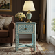 Vintage Blue Floral Accent Side Table | Luxury Handmade Bedside Table