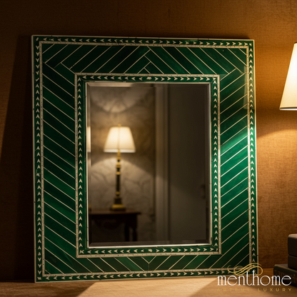 Decorative Green Geometric Wall Mirror | Luxury Handmade Mirror