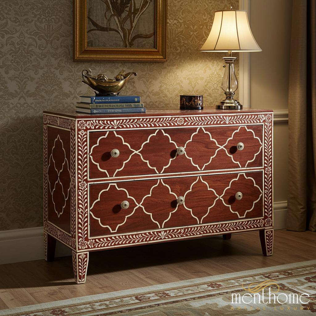 Handcrafted Wooden Chest of Drawers with Intricate Inlay Design | Luxury Handmade Chest of Drawer