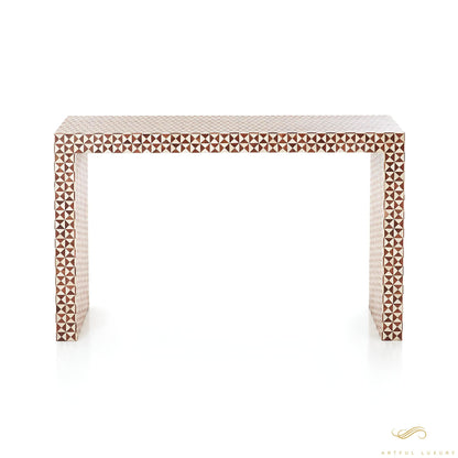Teak Wood Console Table Intarsia 50" Rectangular Mosaic | Luxury Handmade Console